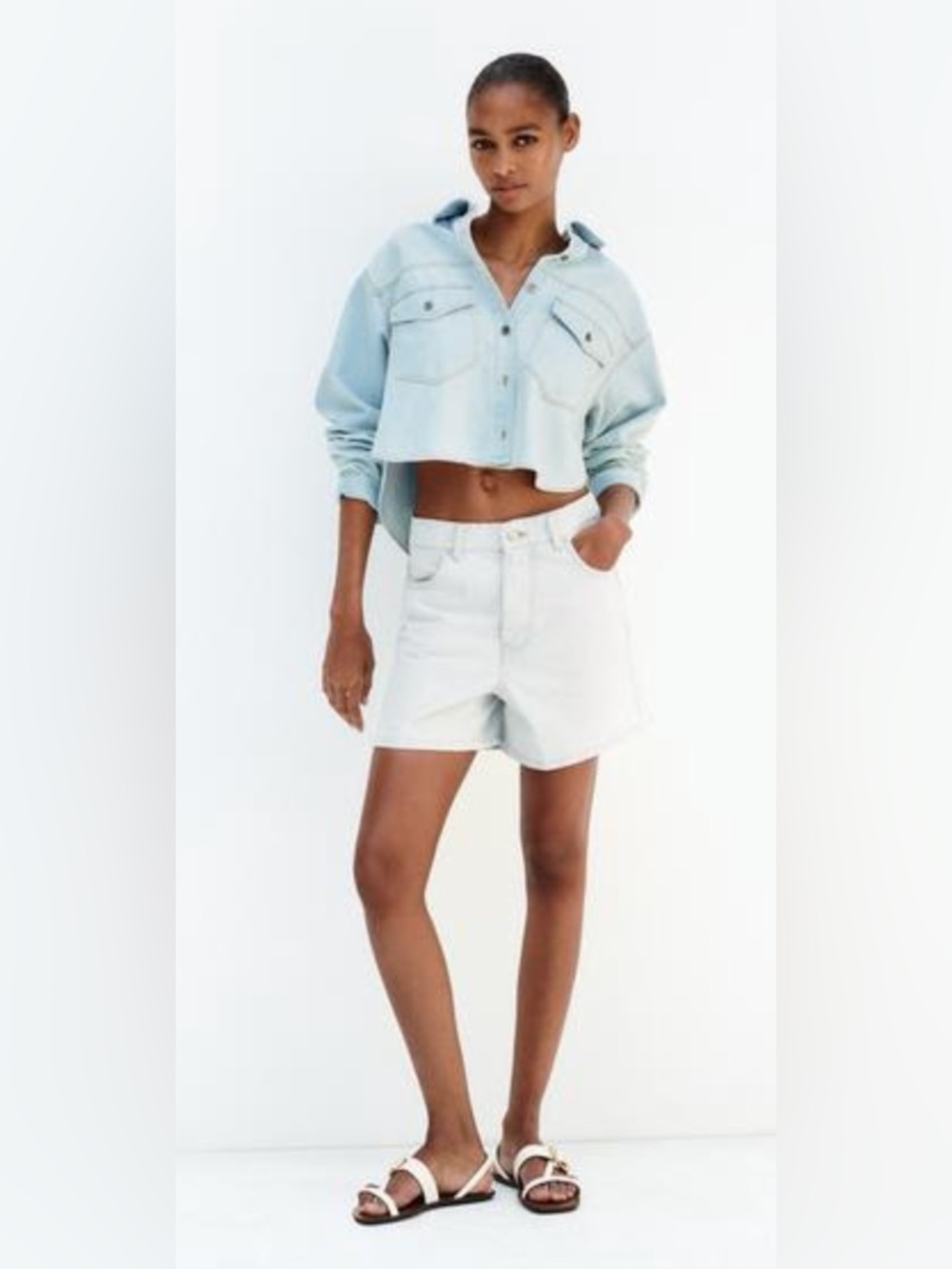 Zara Cropped Denim Shirt